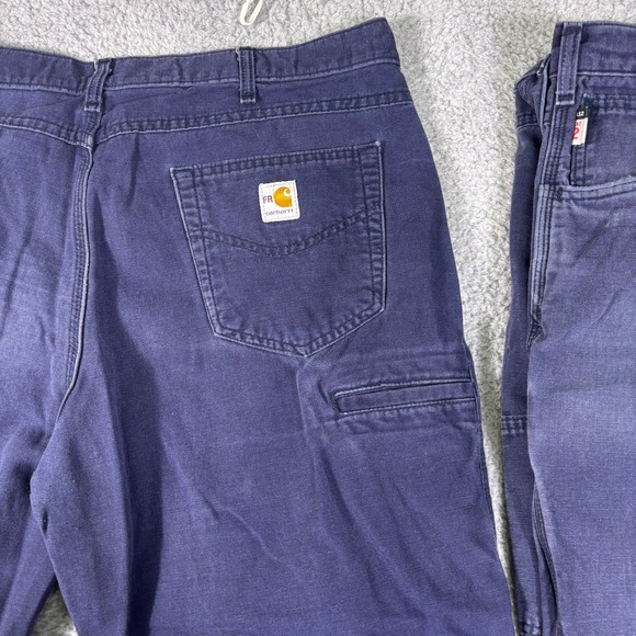 Lot of 2 Carhartt FR 38X30 Navy Blue Cotton Nylon Flame Resistant Work Pants - Picture 7 of 9